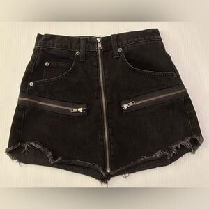 Carmar Zipper Zip Front Black Denim Jean Mini Skirt Washed Black Size‎ 25